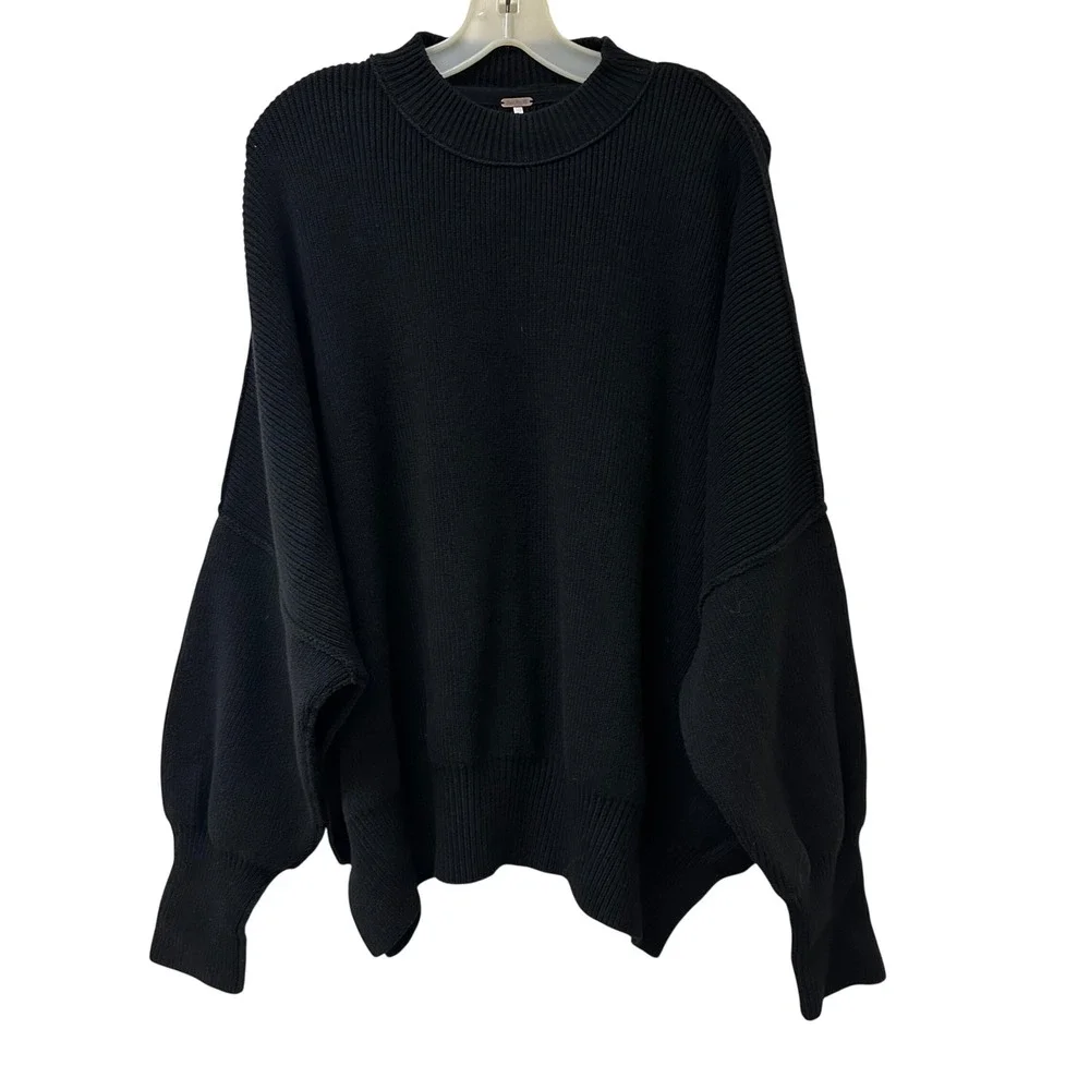 Free People Easy Street Tunic Sweater Black Oversized Ribbed Knit OB991232 S